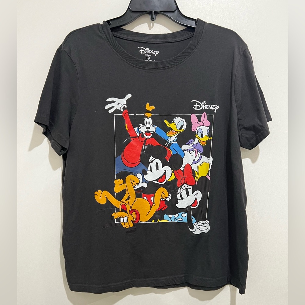 Disney Black Short Sleeve Tee with Mickey & Friends Colorful Graphic